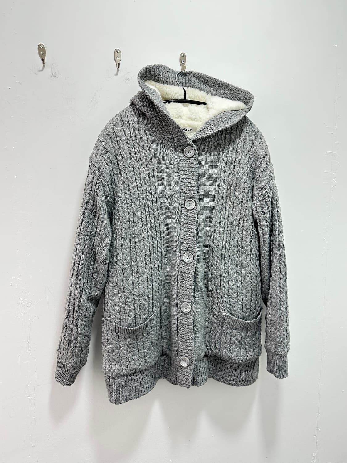NAVY fur knit hood cardigan  상품이미지4