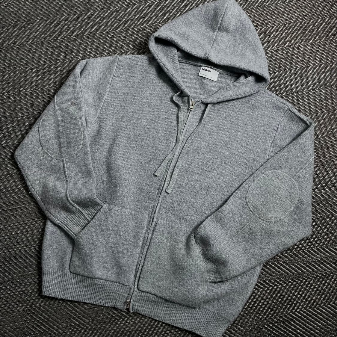 LOGAN 엘보 패치 니트 후드 집업 그레이 y 4563 상품이미지1