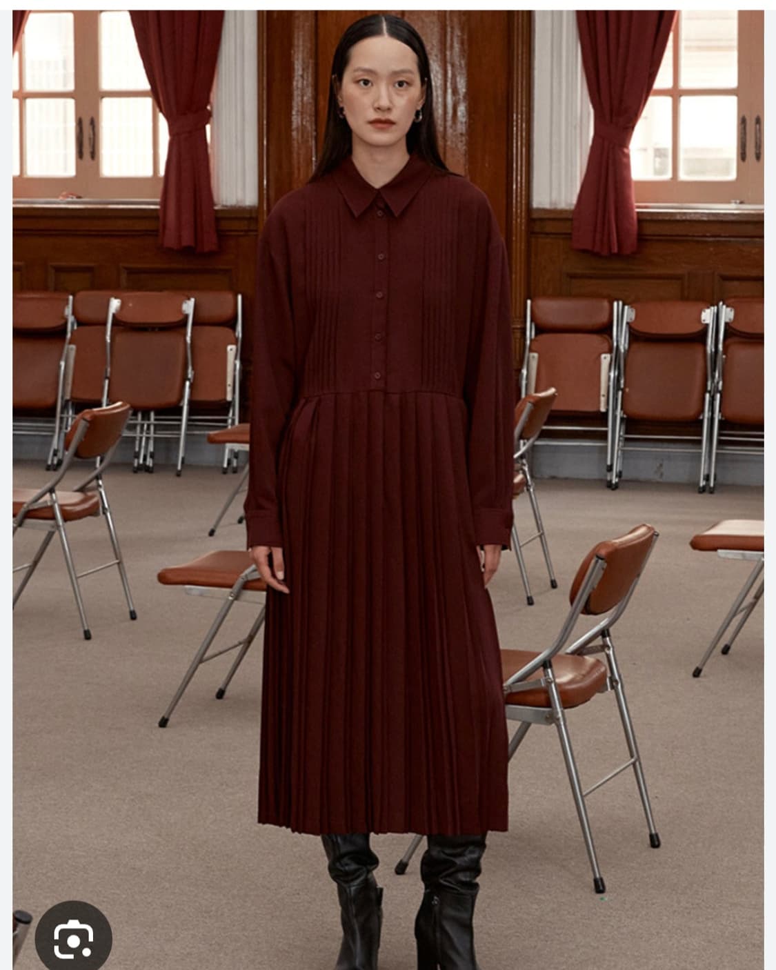 로우클래식 플리츠 원피스 드레스 버건디 m 셔츠원피스 상품이미지2