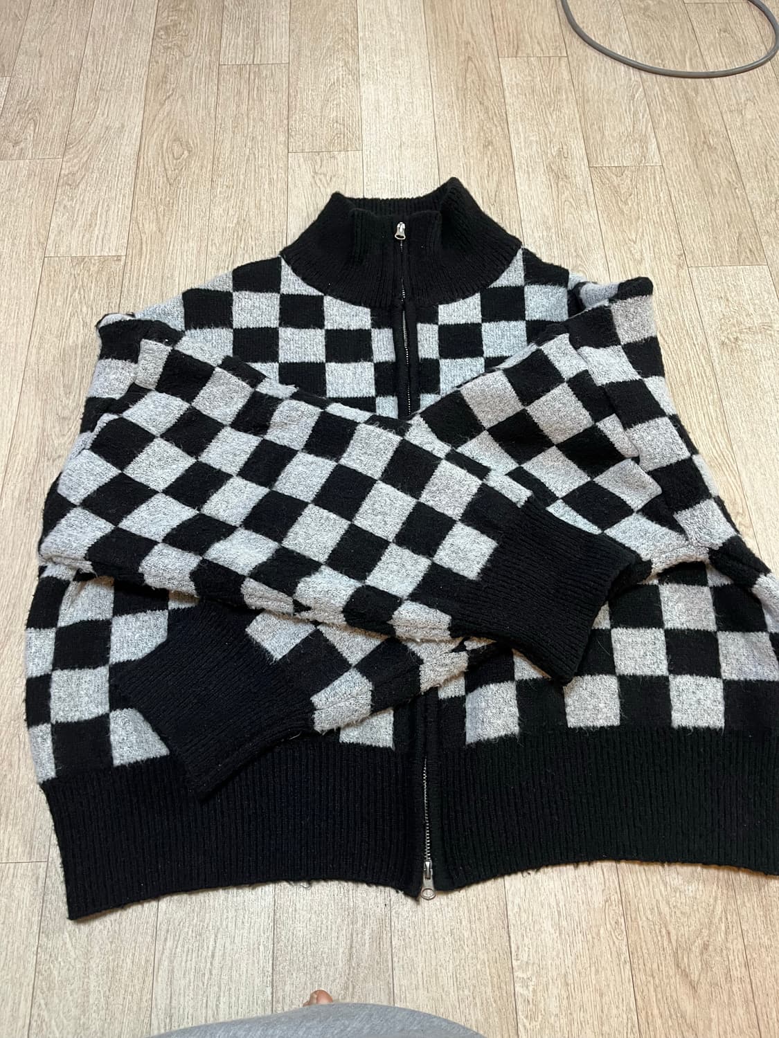 빈티지 체크패턴 투웨이 니트집업 상품이미지3