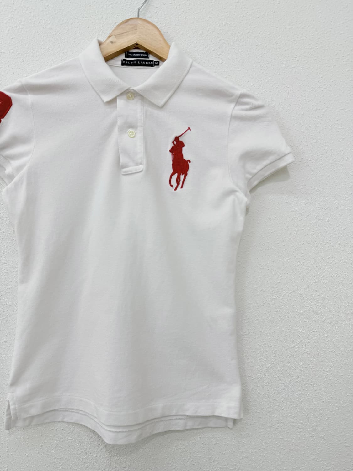 빈티지 Polo Ralph Lauren 화이트 패치 슬림 카라 반팔티 상품이미지2