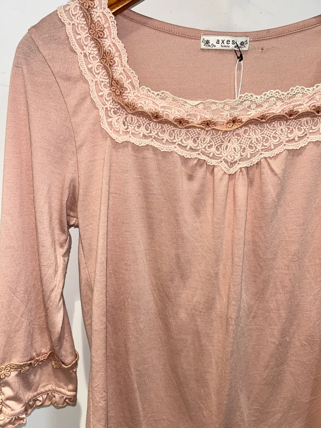 axes femme 레이스 스퀘어넥 7부 티셔츠 상품이미지3