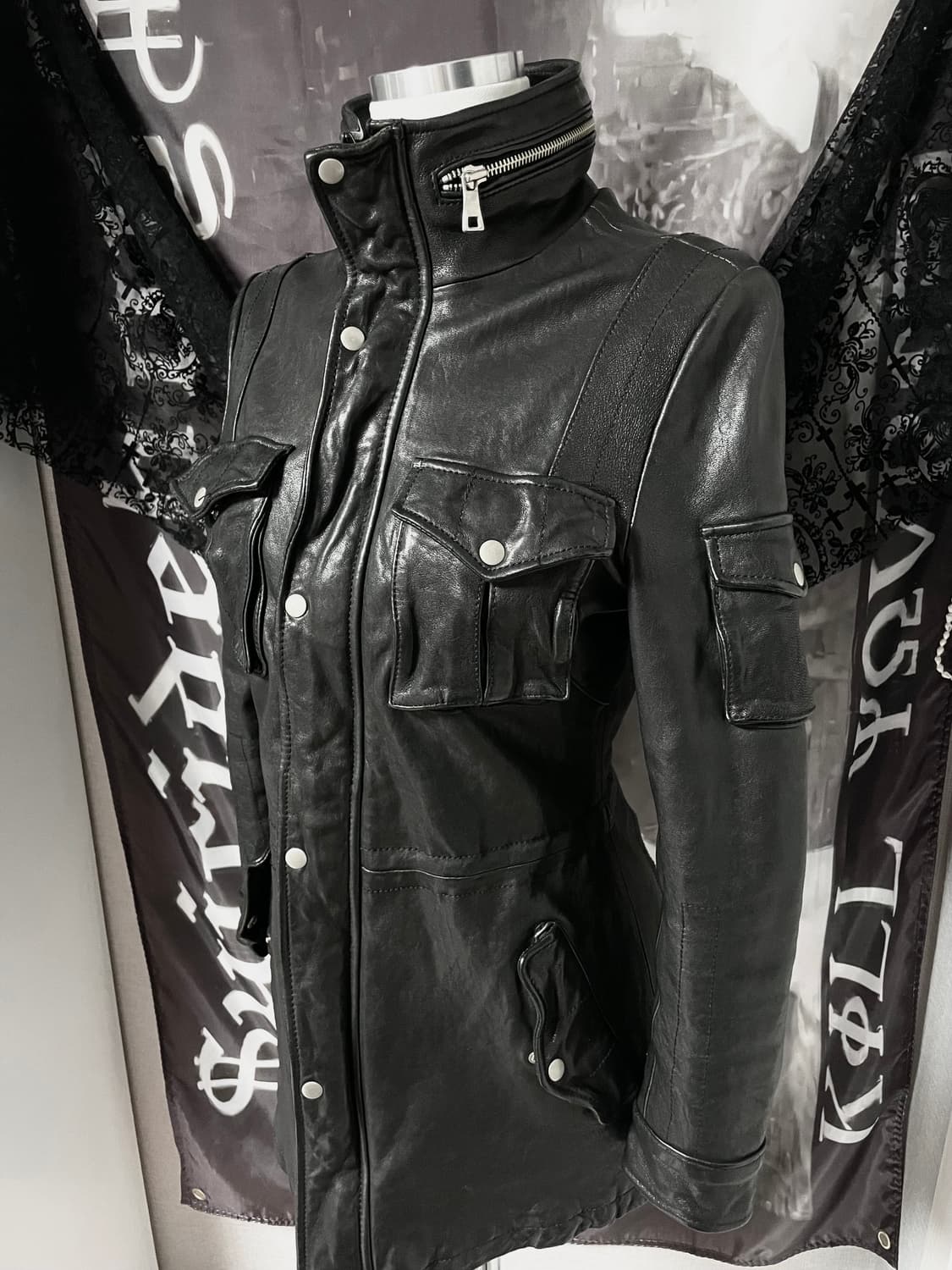 ITALY sheepskin 지퍼하이넥레더자켓 빈티지락시크릭오웬스디올st 상품이미지2