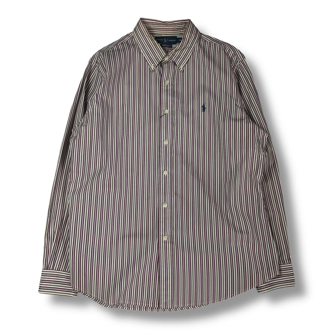 폴로 랄프로렌 레드 옐로우 스트라이프 긴팔 셔츠 커스텀핏 XL 상품이미지1