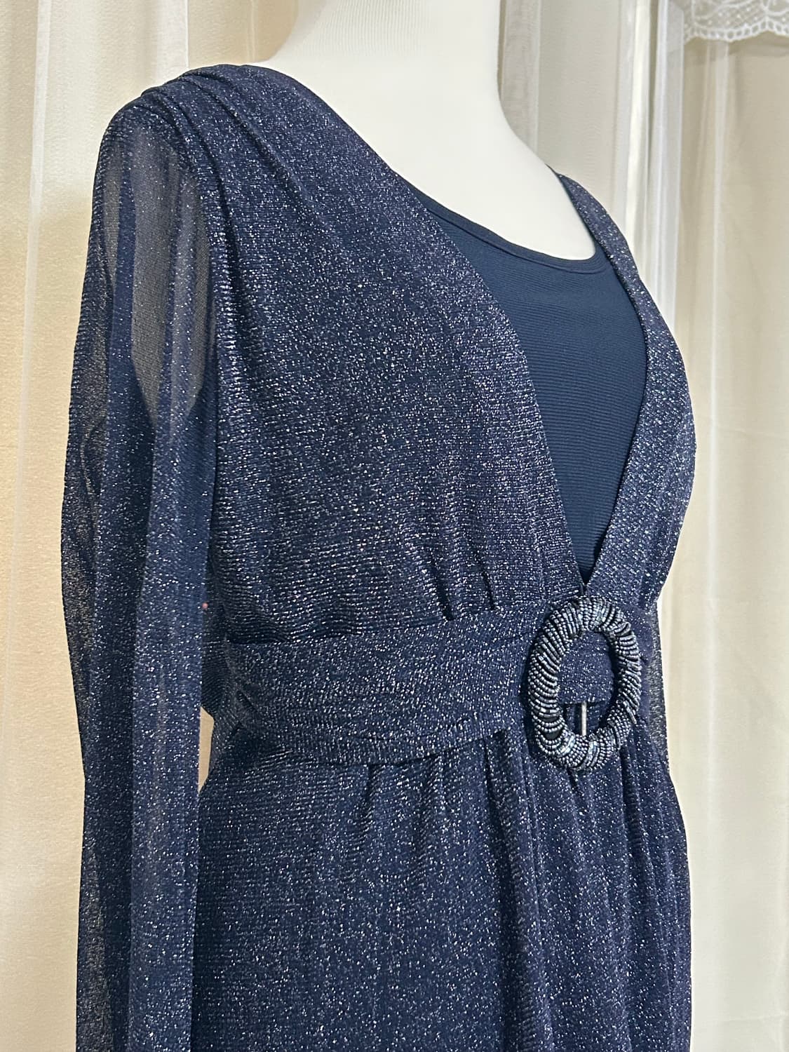 빈티지 시스루 글리터 쉬폰 오네갸루 탑 상품이미지1