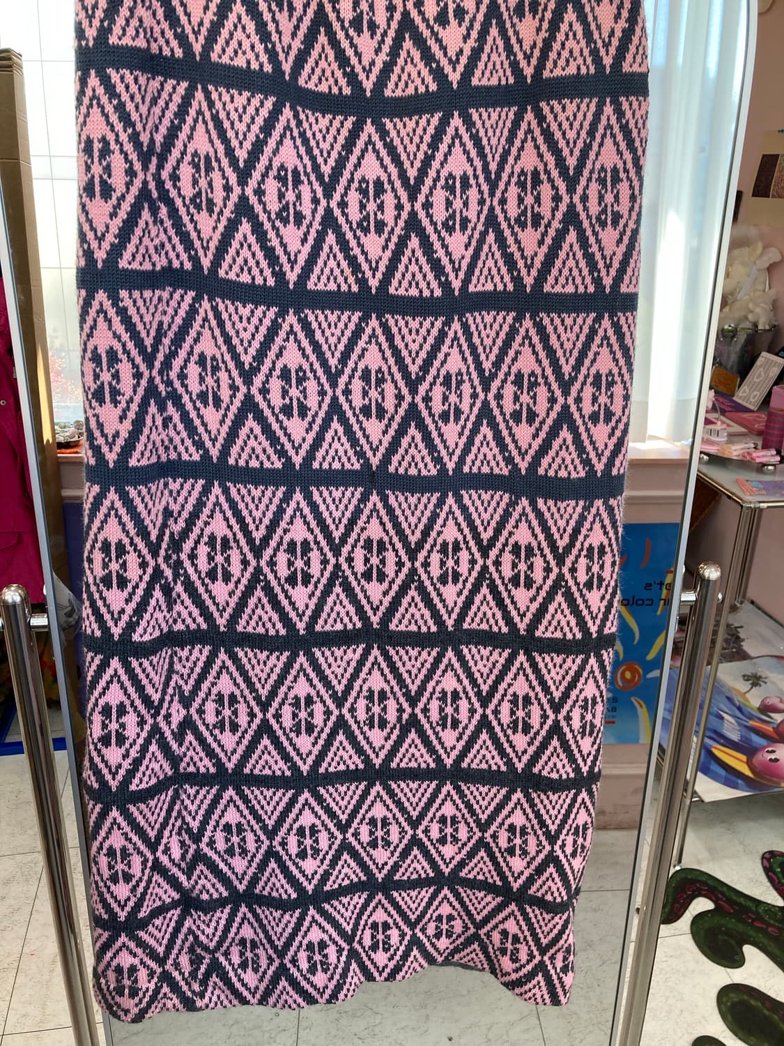 핑크 네이비 패턴 니트 롱스커트 상품이미지5