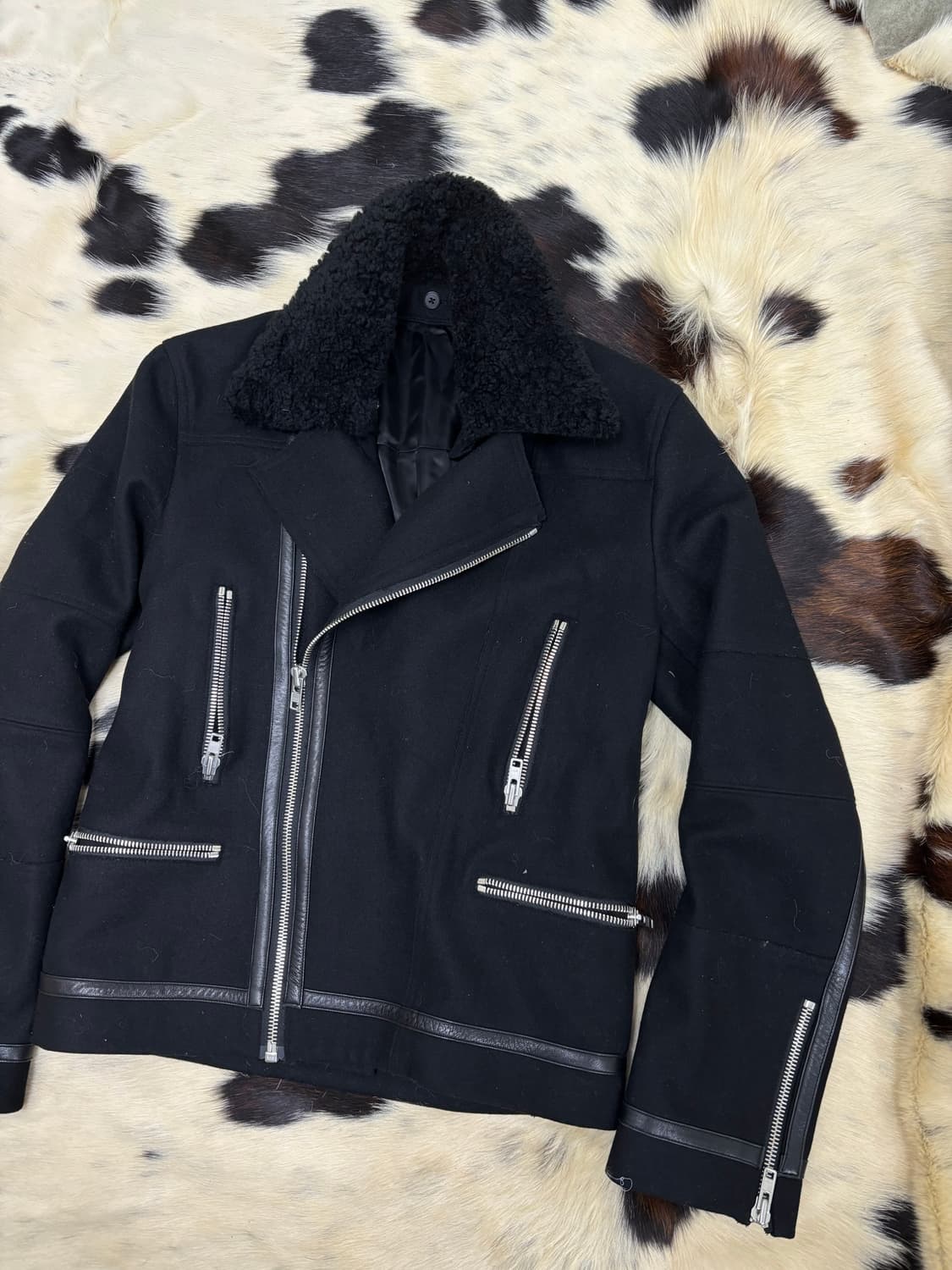 Sheep Fur Trimming Black Wool Jacket 상품이미지8