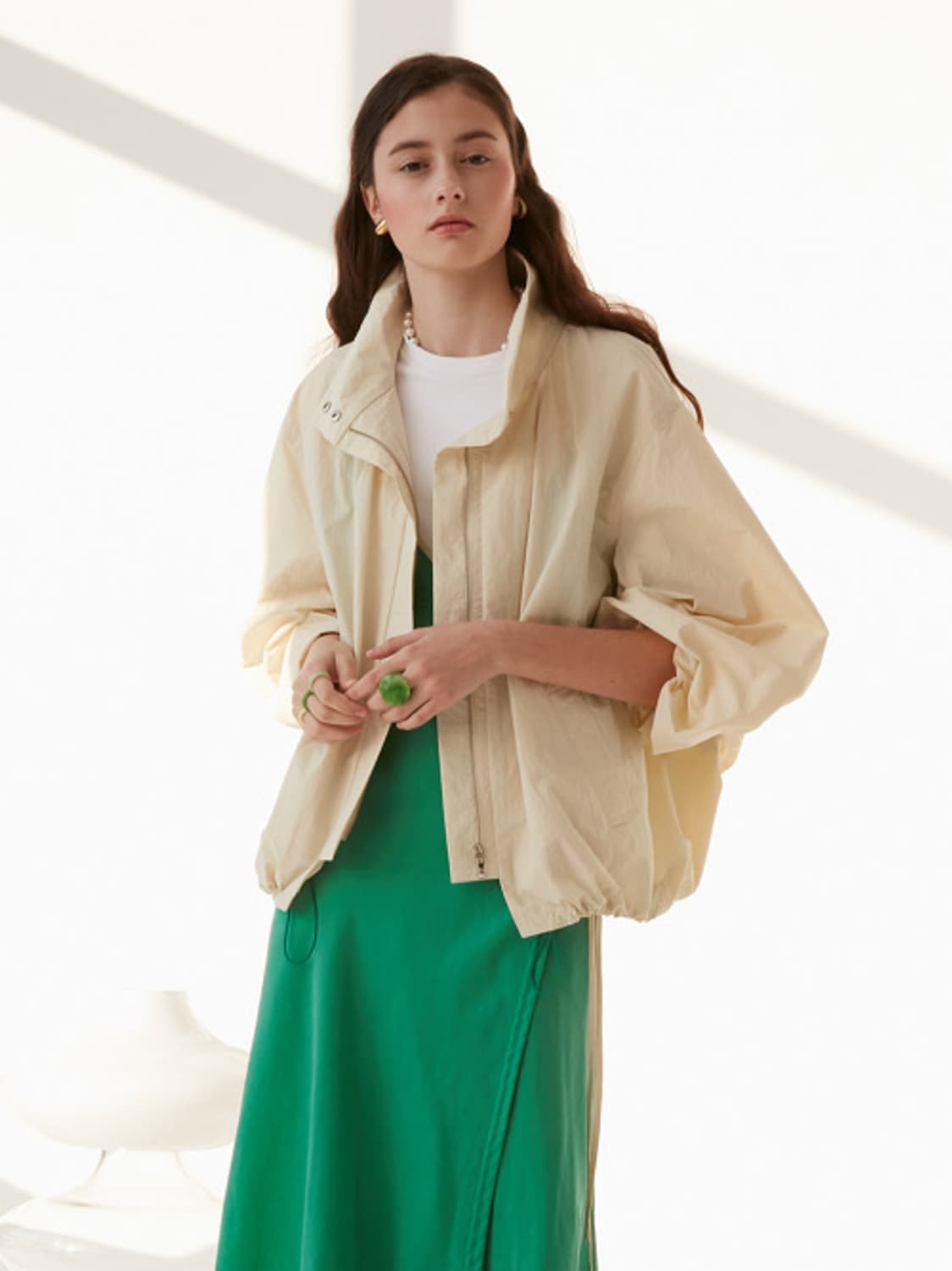 엔오르 바스락 볼륨슬리브 오버사이즈 집업 점퍼 상품이미지1