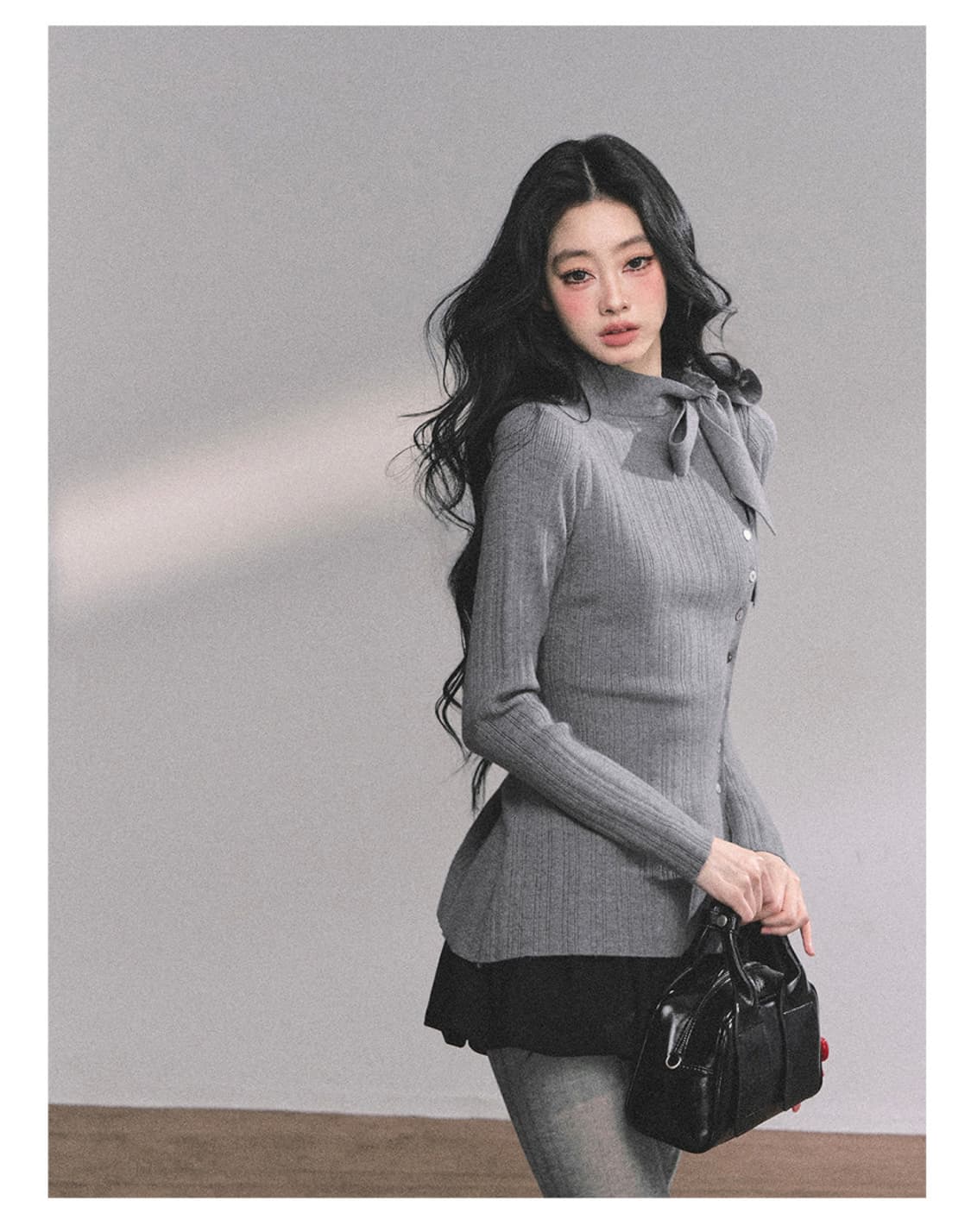 ShaoyeEye 니트 슬림핏 리본넥 스웨터 상품이미지2