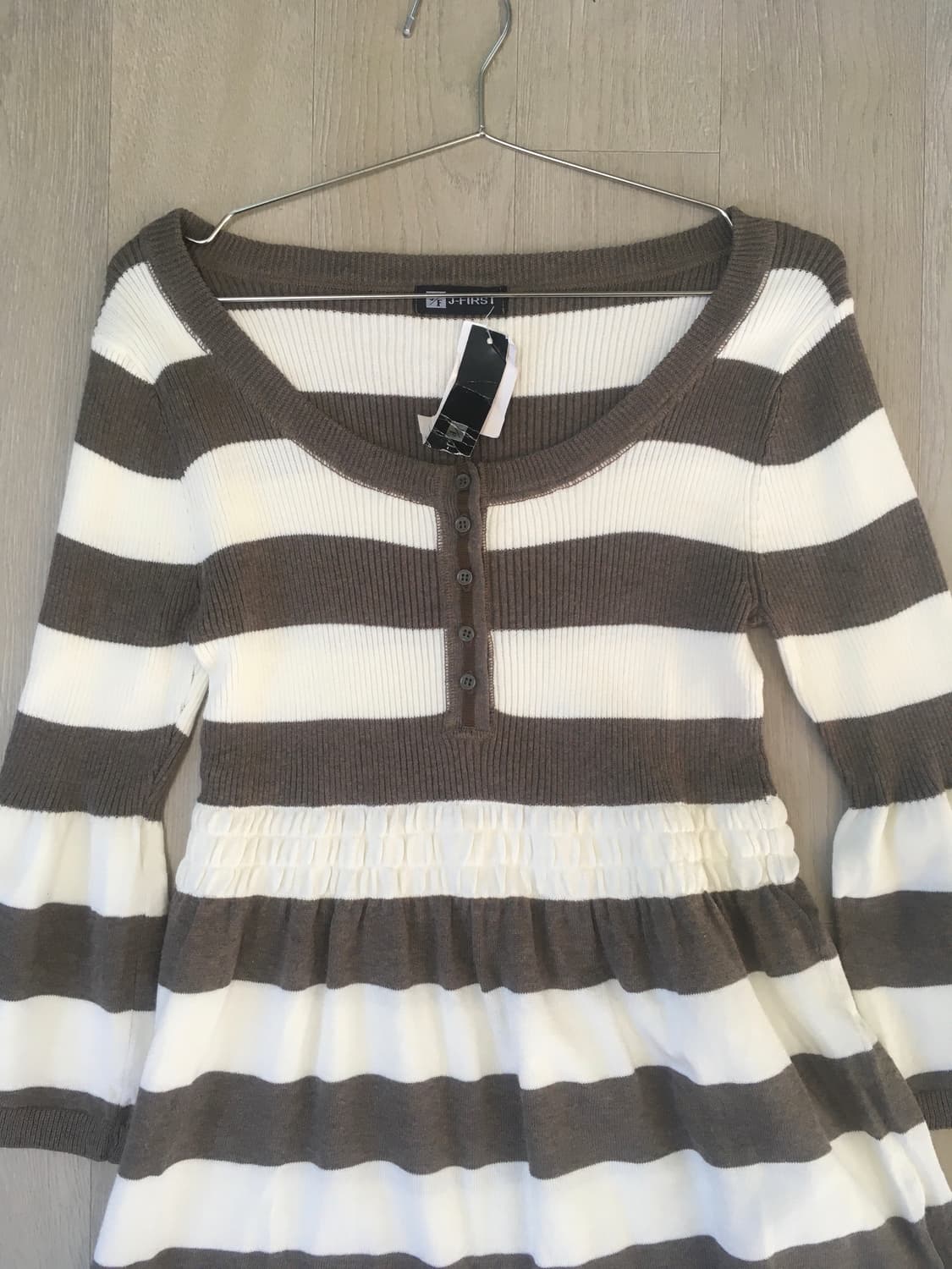 일본빈티지 브라운 스트라이프 프릴 니트 원피스 상품이미지4