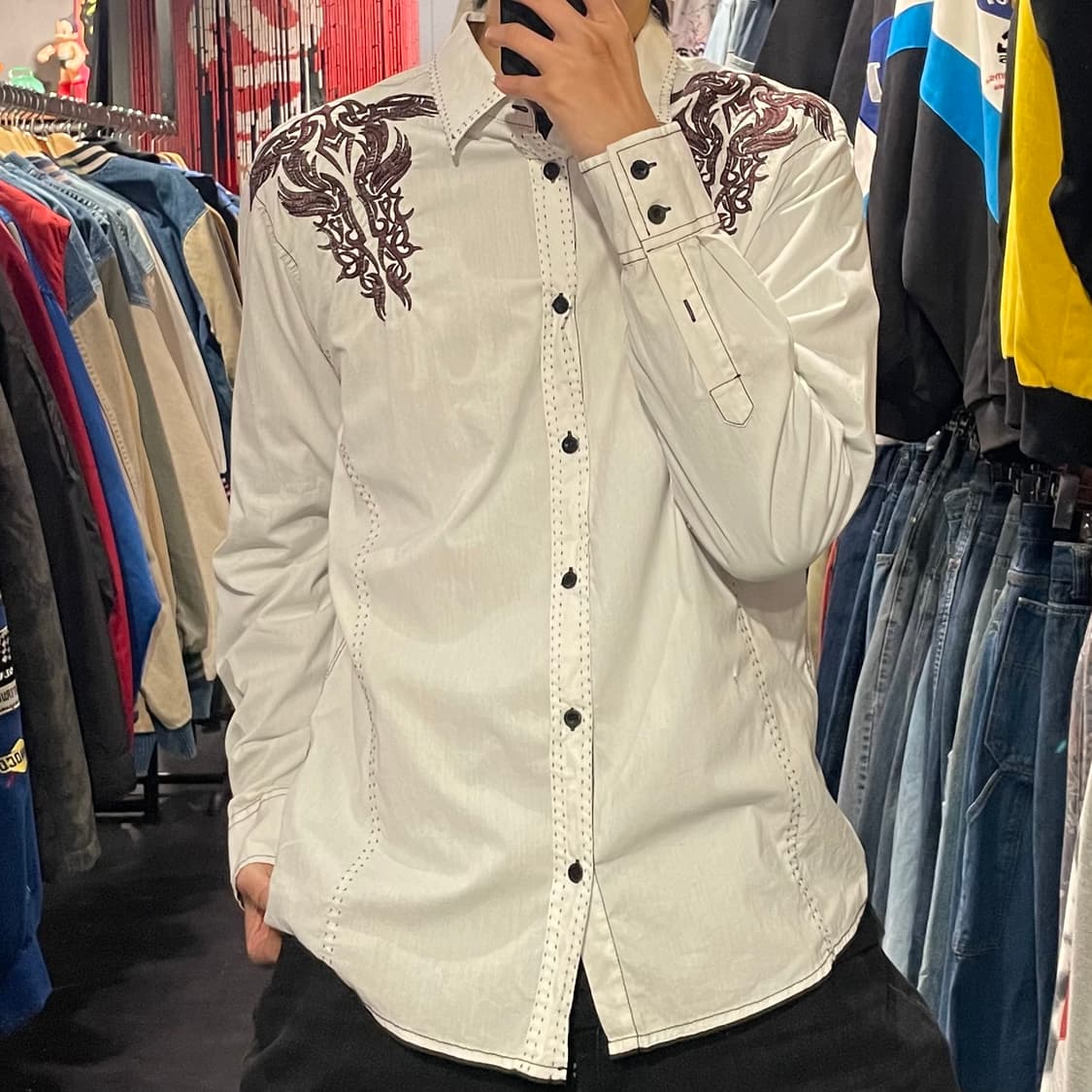 [IM] vtg 웨스턴 자수 화이트 셔츠 상품이미지2