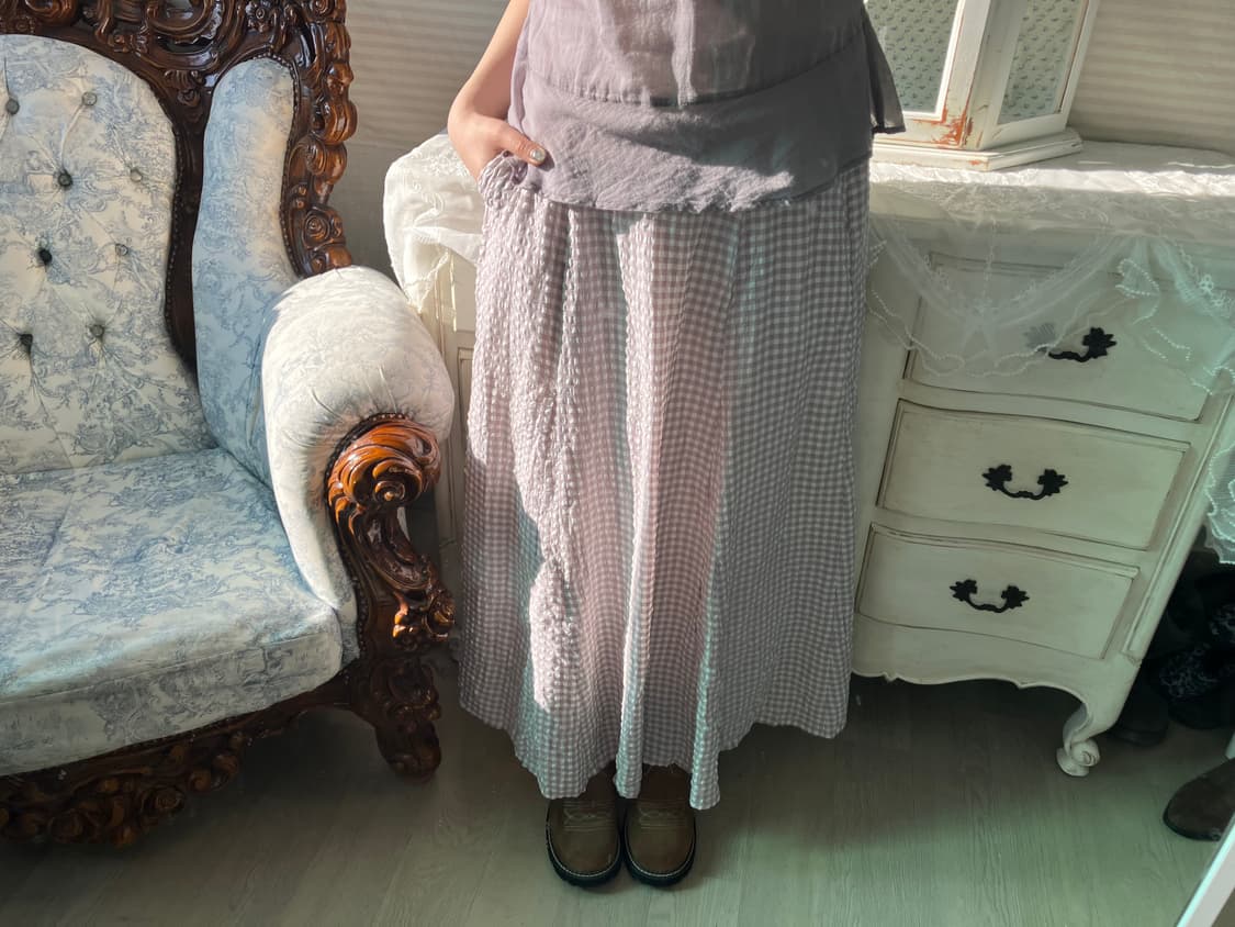 빈티지 페일퍼플 체크 롱스커트 상품이미지1