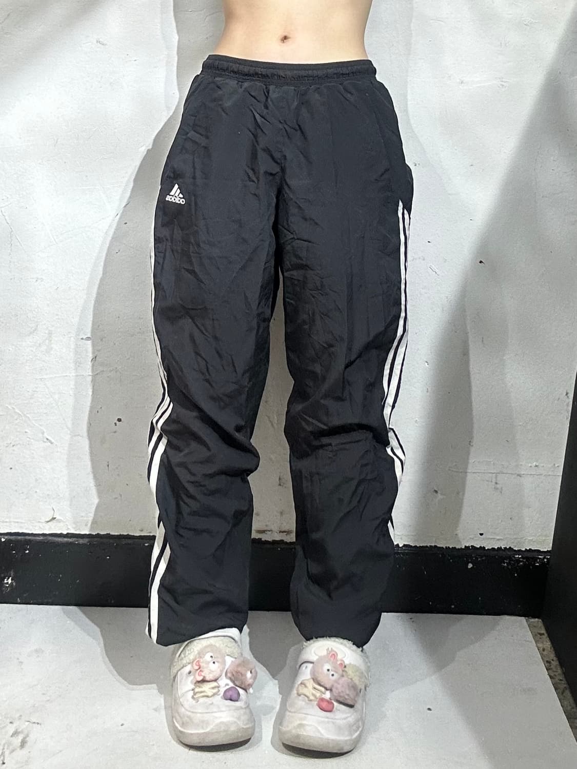 아디다스 블랙 와이드 화이트 삼선 스몰 로고 트랙 팬츠 M 상품이미지2