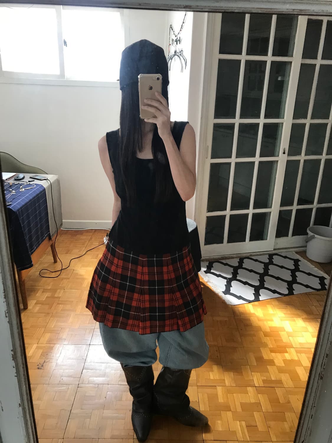 vintage check pleats one-piece 상품이미지5