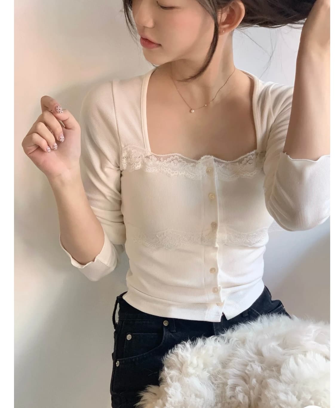 제니오 벨 레이스 가디건 아이보리 상품이미지3