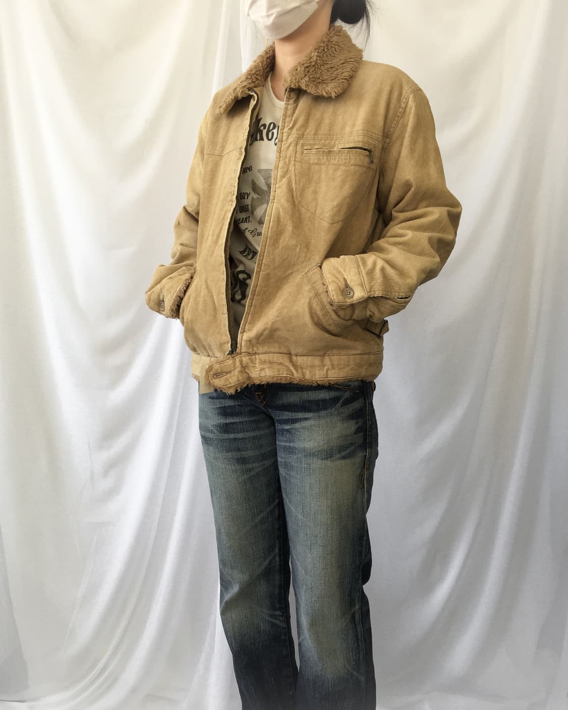 Fake fur collar corduroy jacket 상품이미지5