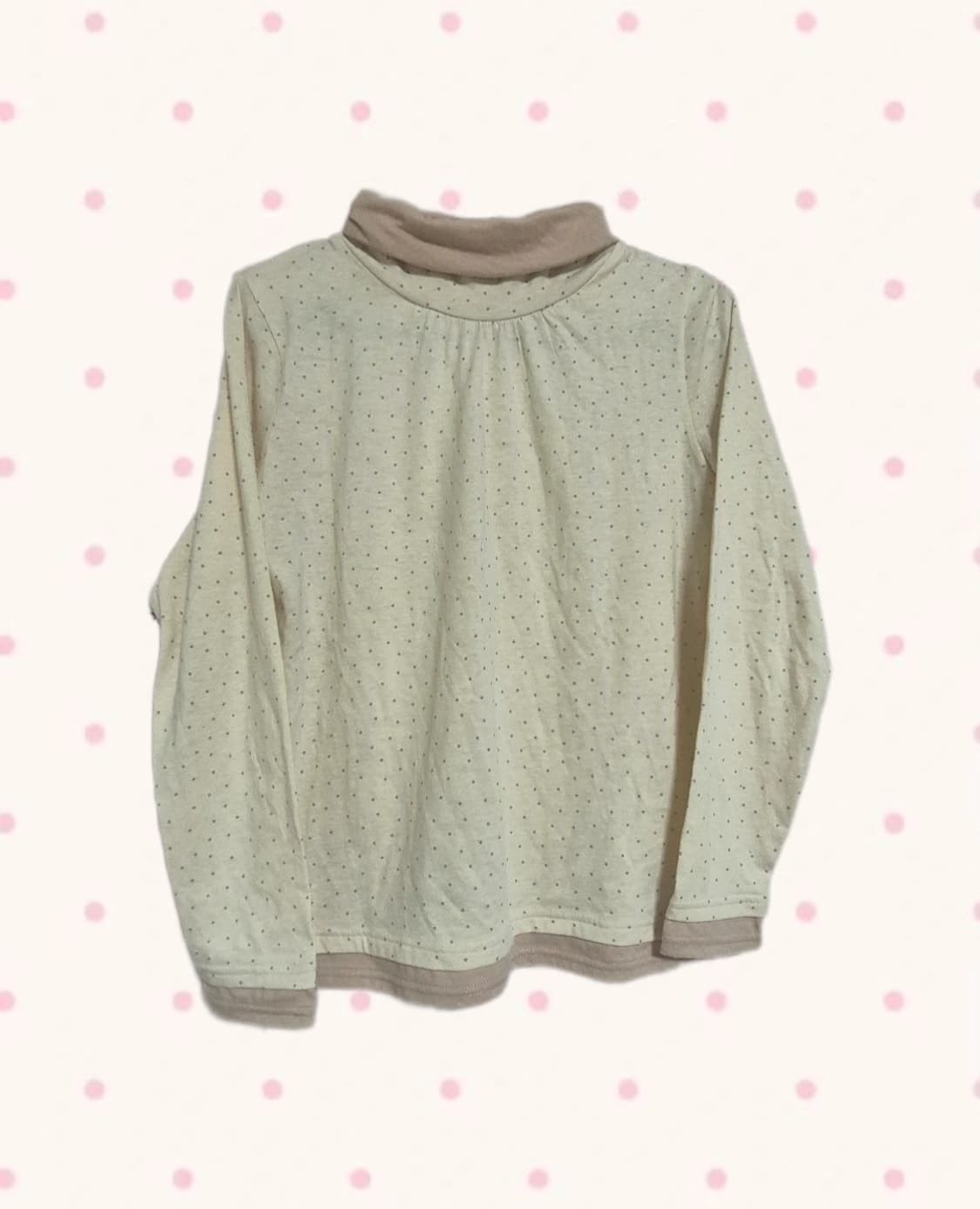 빈티지 모리걸 하구미깔 도트 딸기우유 배색 목폴라 긴팔티 상품이미지1