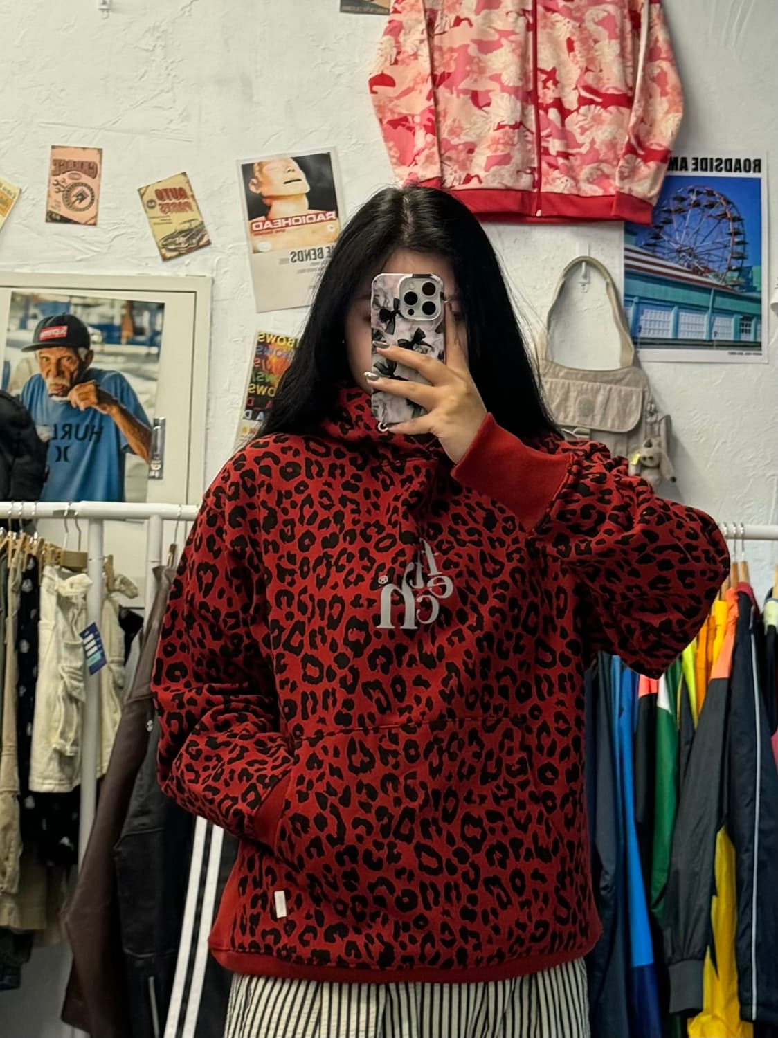 페치 선데이 레오파드 레드 후드티 L 상품이미지1