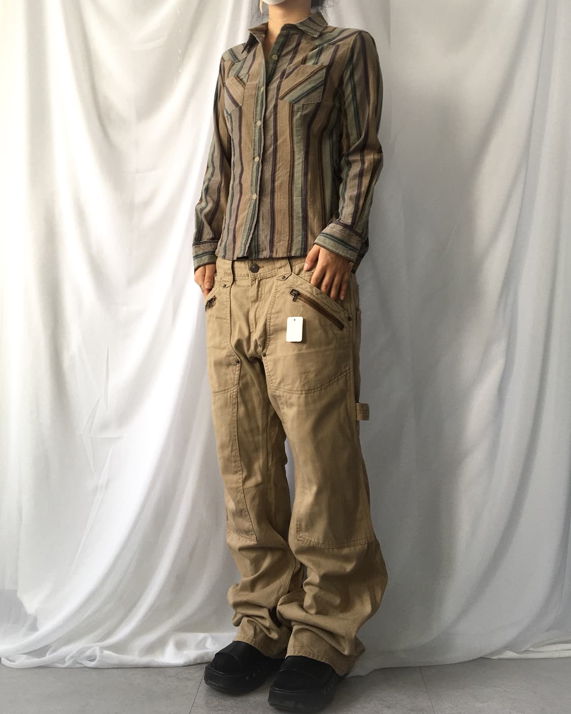 Cotton suede stripe pattern shirt 상품이미지6