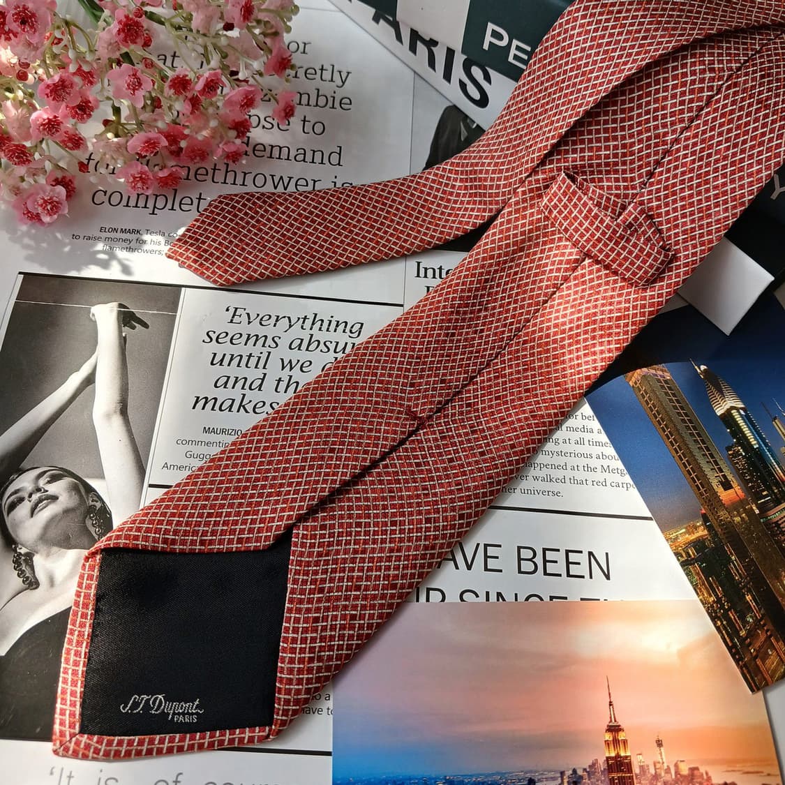 에스.티. 듀퐁 실크 오렌지 패턴 넥타이 8.5cm A등급 E825 상품이미지5