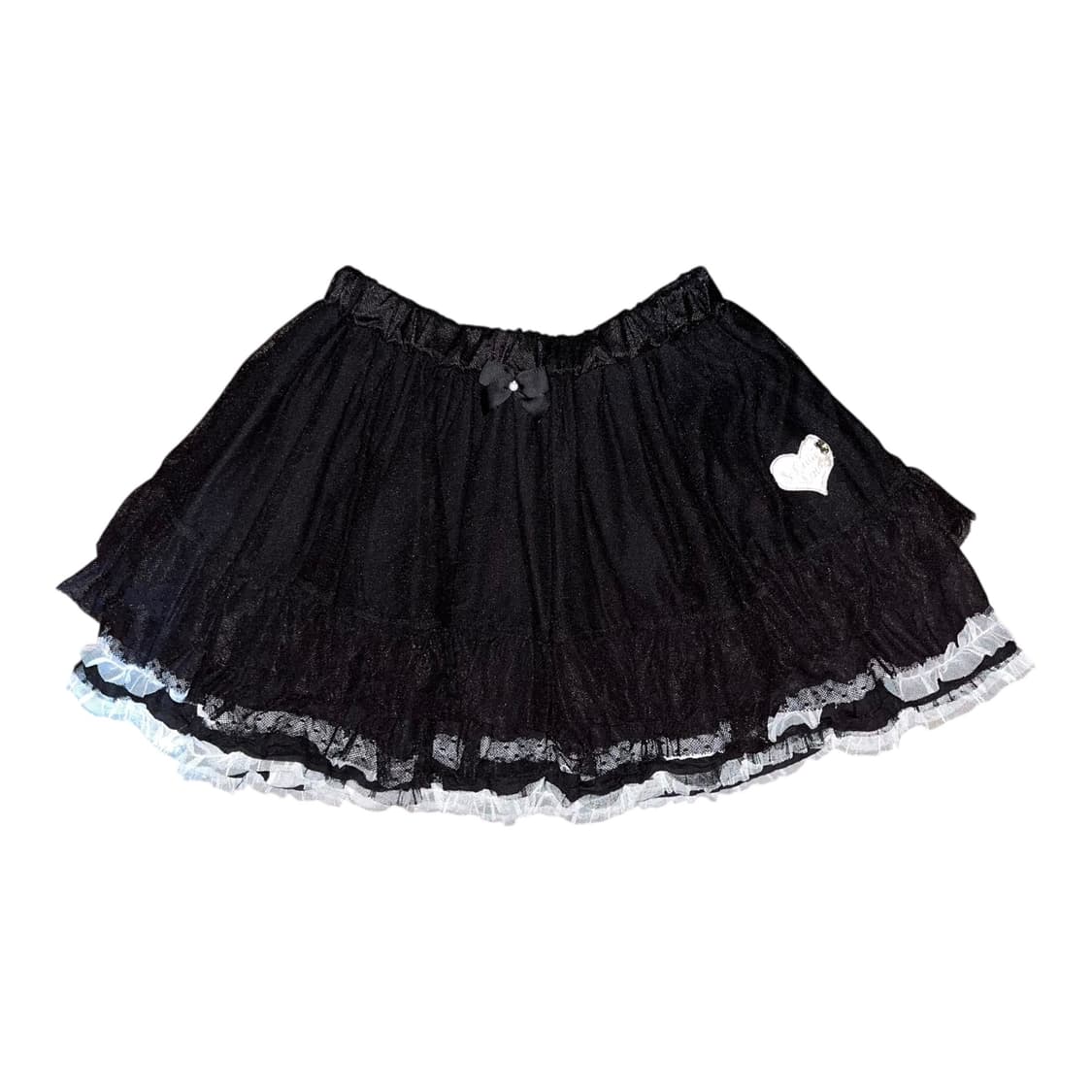 백 왕리본 하트자수 레이스 밴딩 캉캉 스커트 키치갸루y2k 상품이미지1