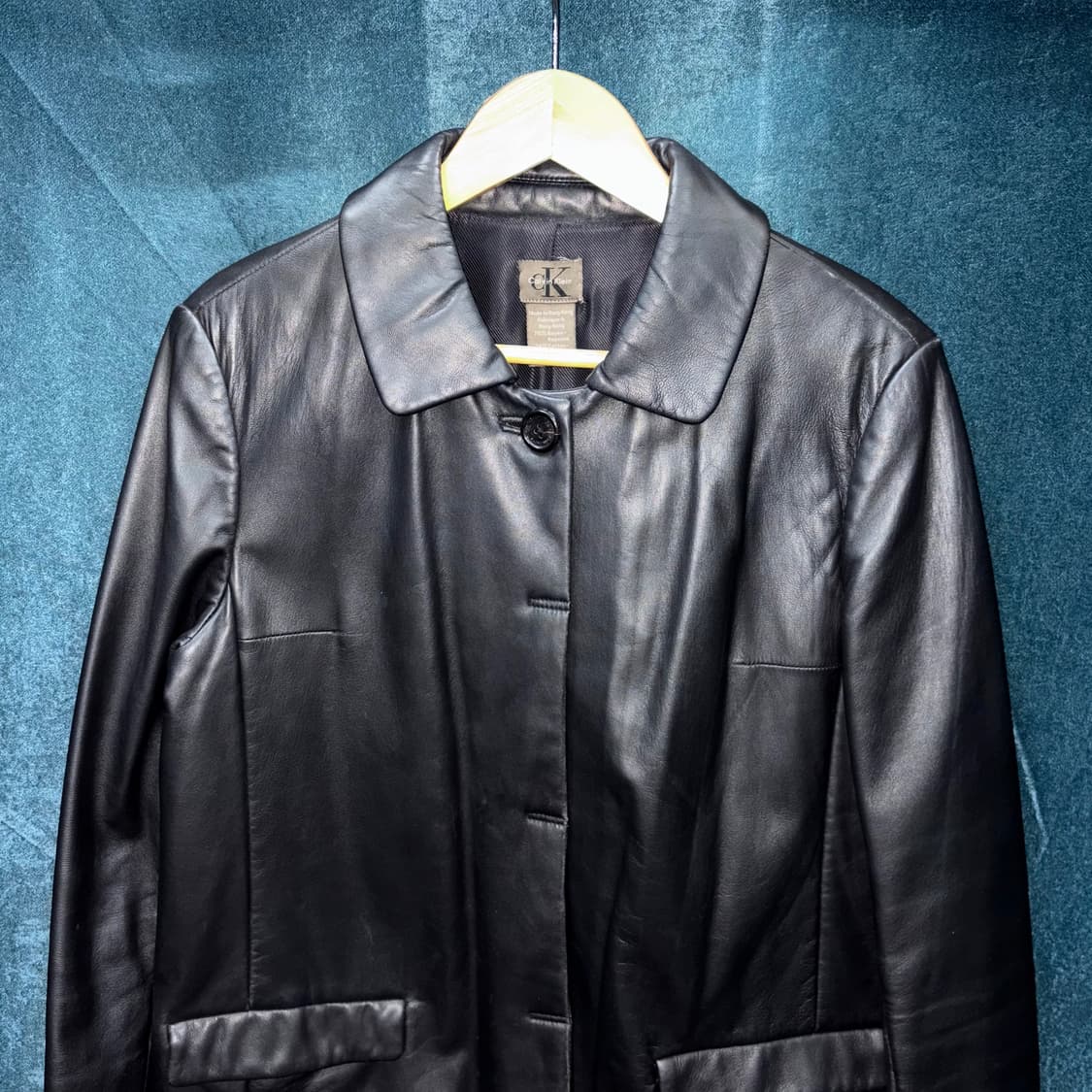 (M) 90s 캘빈클라인 혼방 레더 자켓 상품이미지2