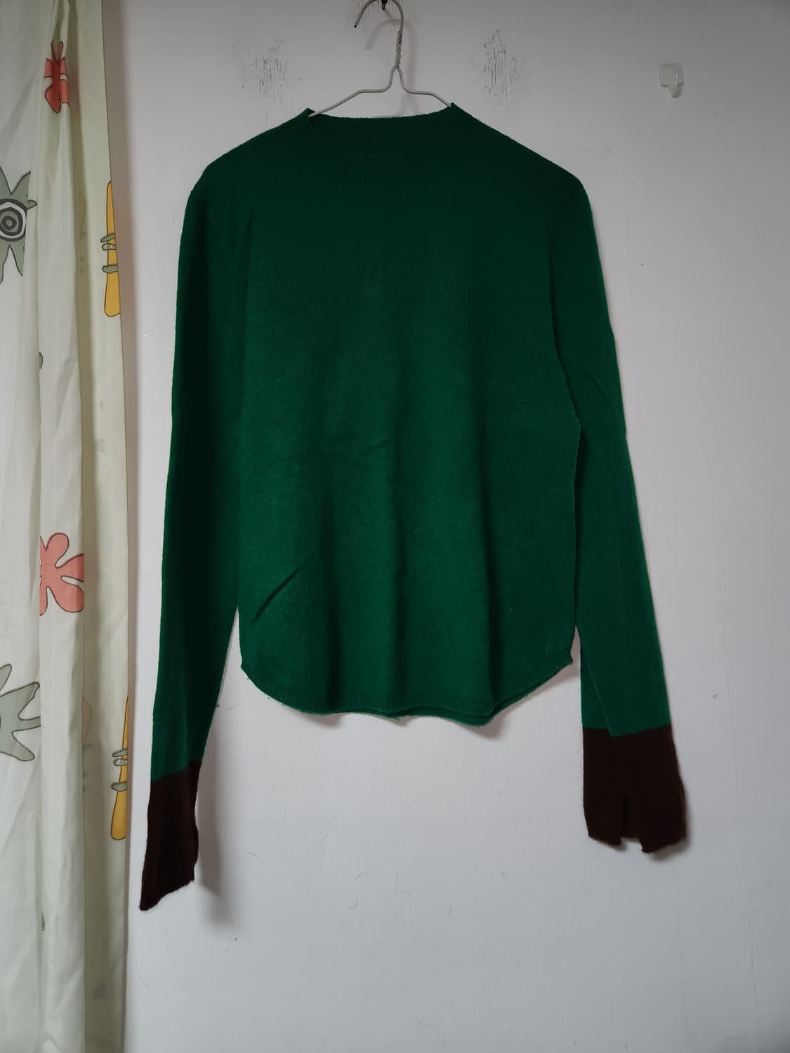 귀여운 배색 니트 그린/브라운 F 상품이미지1