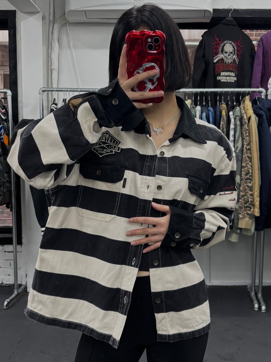 밴슨 레더 스트라이프 자켓 상품이미지3