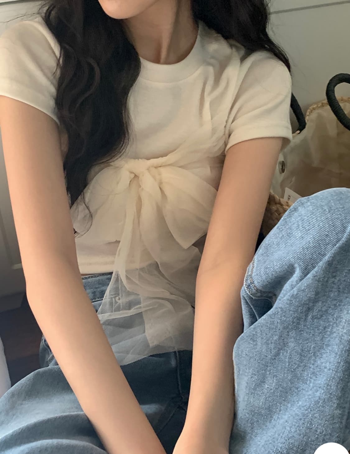 레이스 쉬폰 리본 반팔 상품이미지2