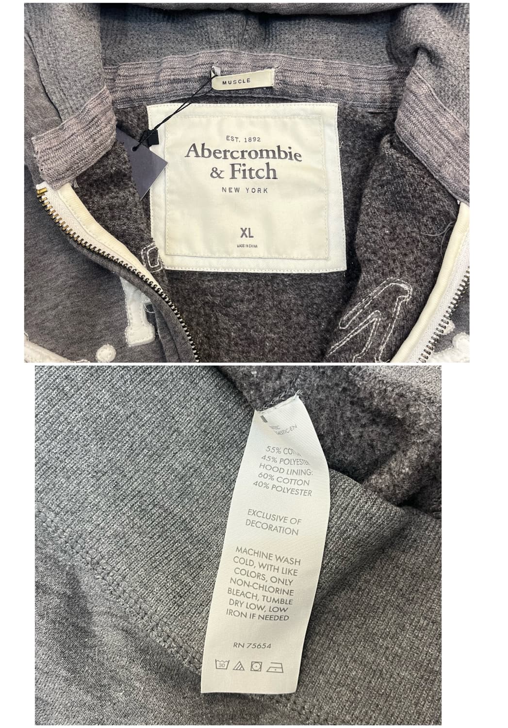 아베크롬비 기모 후드집업 그레이 XL #csz3600 상품이미지4