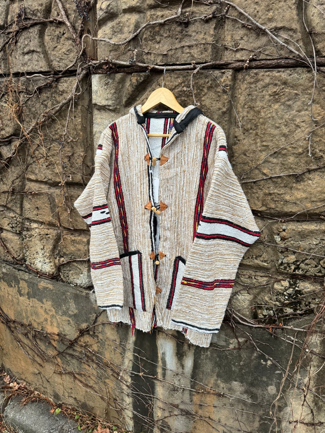 모로칸 러그 블랑켓 핸드메이드 후드 더플 코트 자켓 상품이미지3