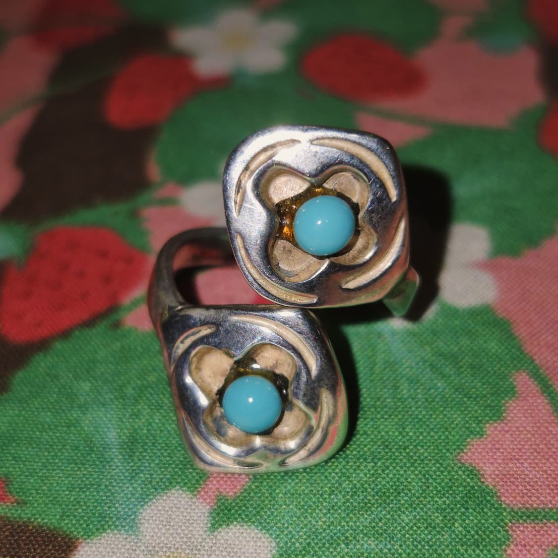 80s 멕시코 인디언 실버 925 터키석 꽃잎 반지 상품이미지7