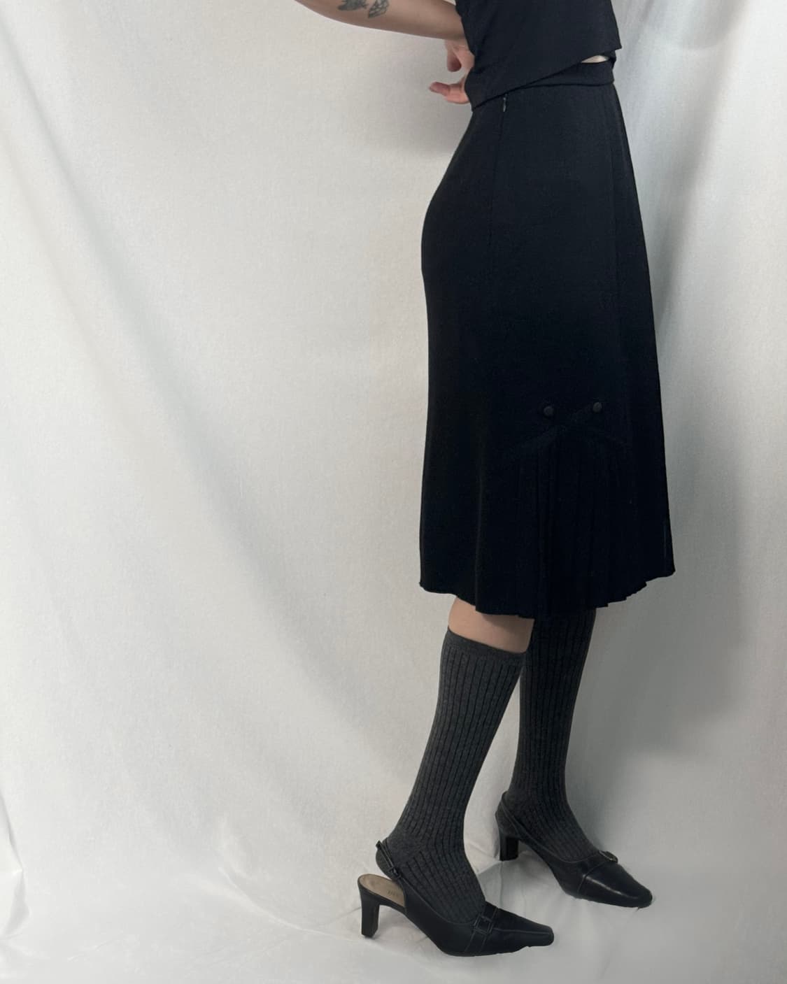 사이드 버튼 플리츠 디테일 울 스커트 상품이미지7