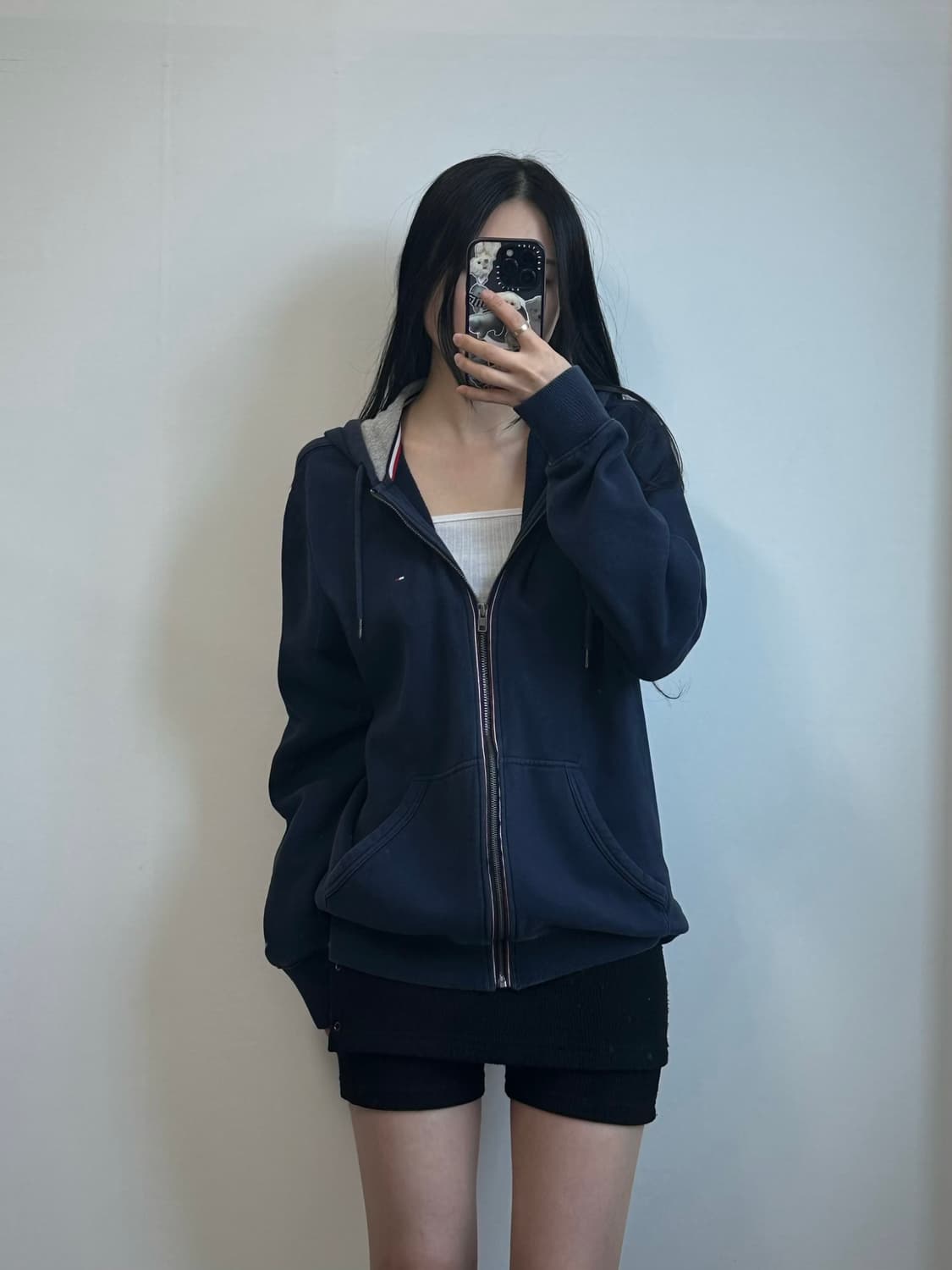 타미힐피거 자수로고 네이비 후드집업 상품이미지1