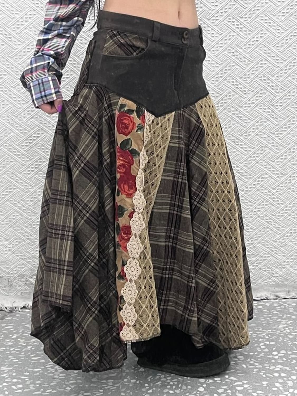 빈티지 모리걸 패치워크 에스닉 키치 롱스커트 M C07033 상품이미지1