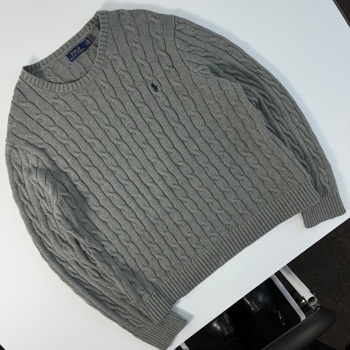 Polo  폴로 랄프로렌 자수 코튼 그레이 꽈배기 니트  상품이미지2