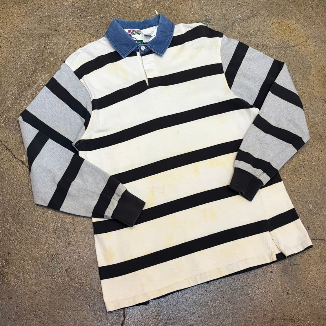 90s Made in USA 빈티지 스트라이프 오리지널 럭비티 카라티 상품이미지2