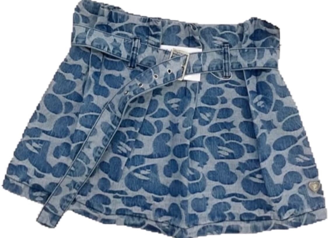 베이프 에이프 문페이스 패턴 데님 플리츠 미니 스커트 상품이미지4