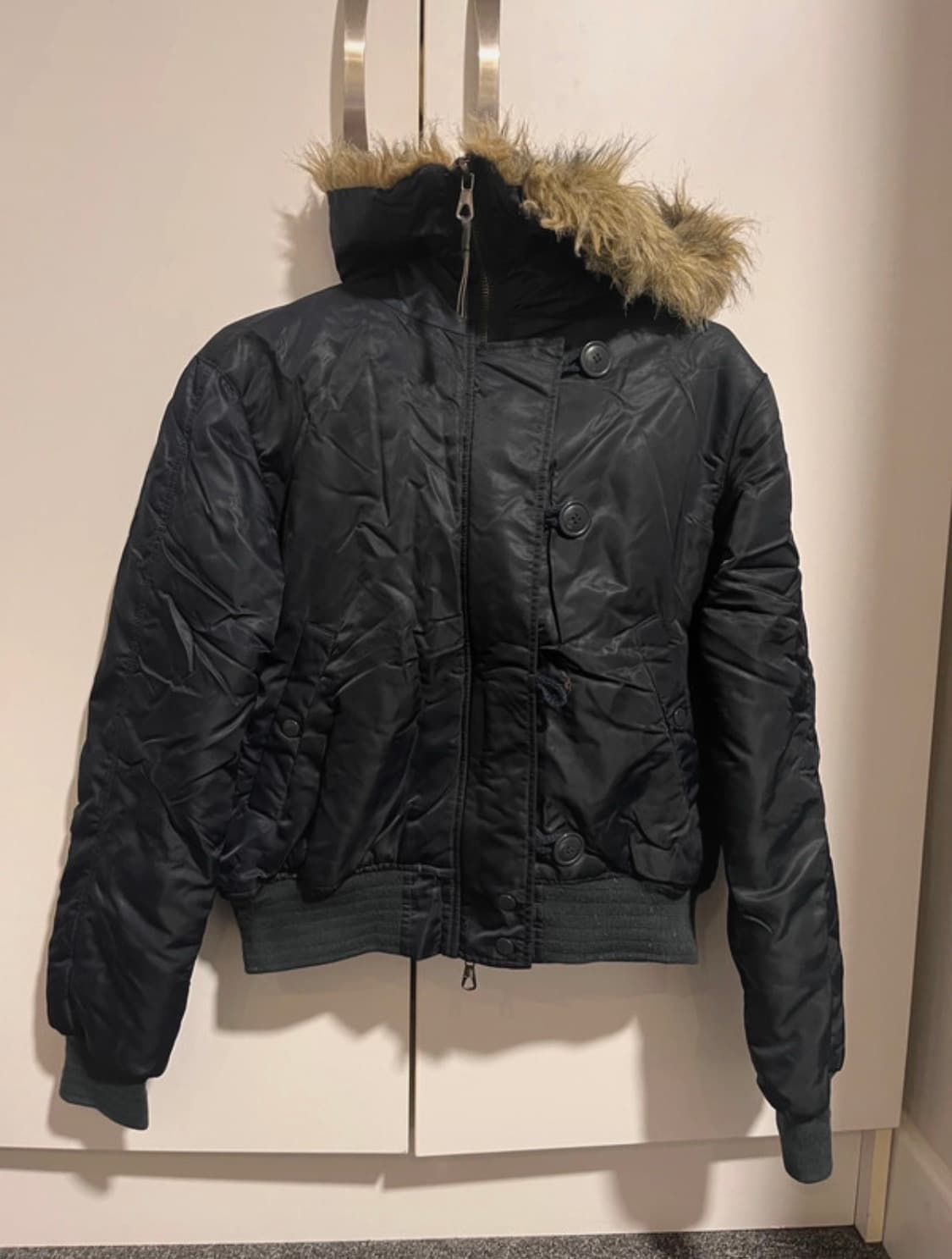 빈티지 네이비 퍼 패딩 봄버 자켓 점퍼 L 상품이미지3