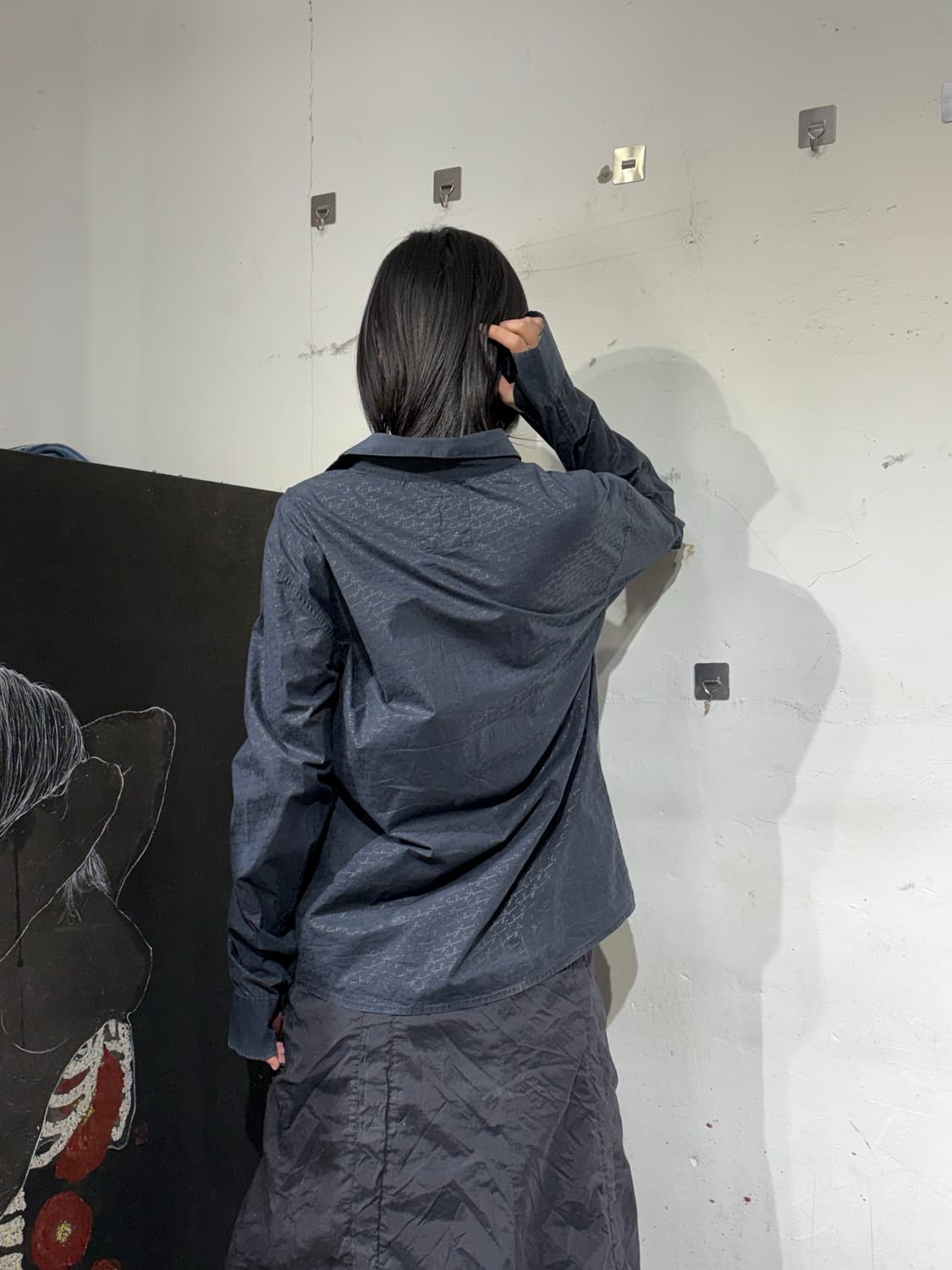 아르마니 익스체인지 패턴 셔츠 고딕 블랙 오버핏 셔츠 M 상품이미지6