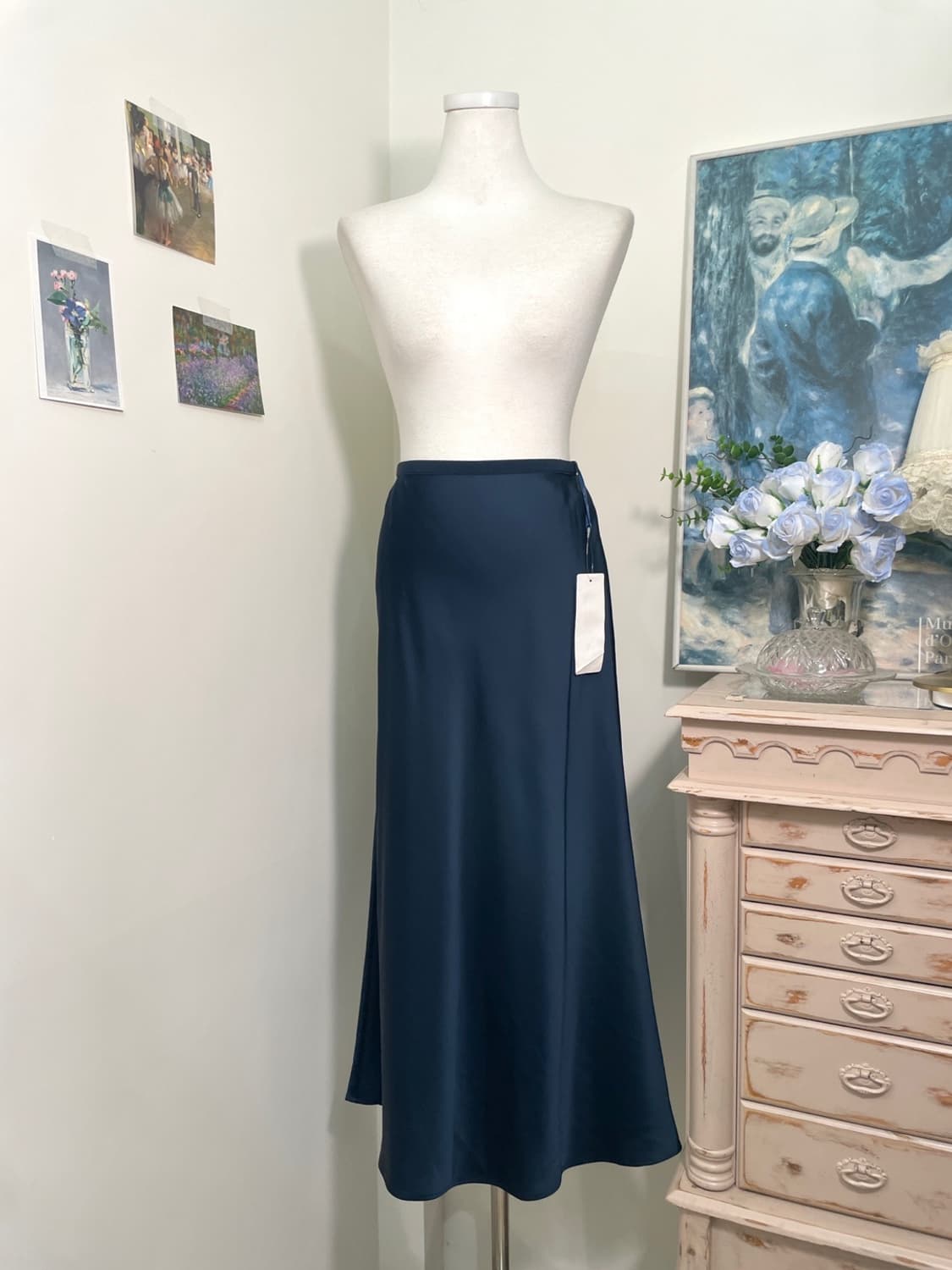 bluegreen satin banding long skirt 상품이미지1