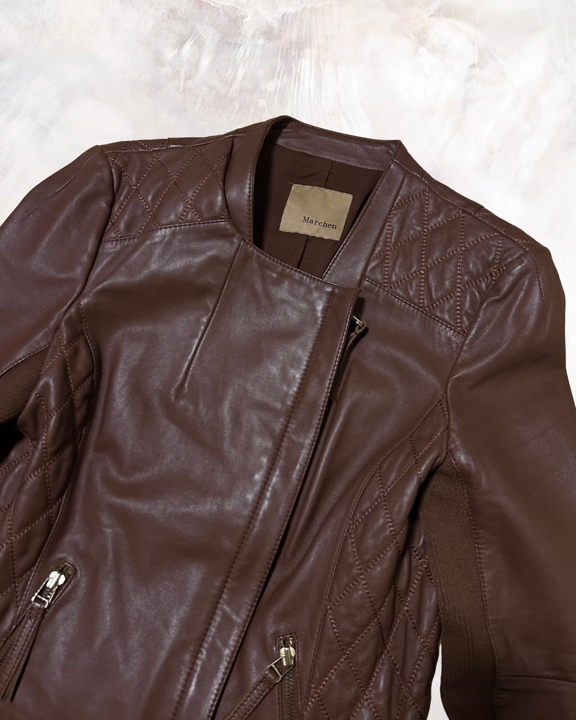 빈티지 니트믹스 브라운양가죽 자켓 상품이미지2