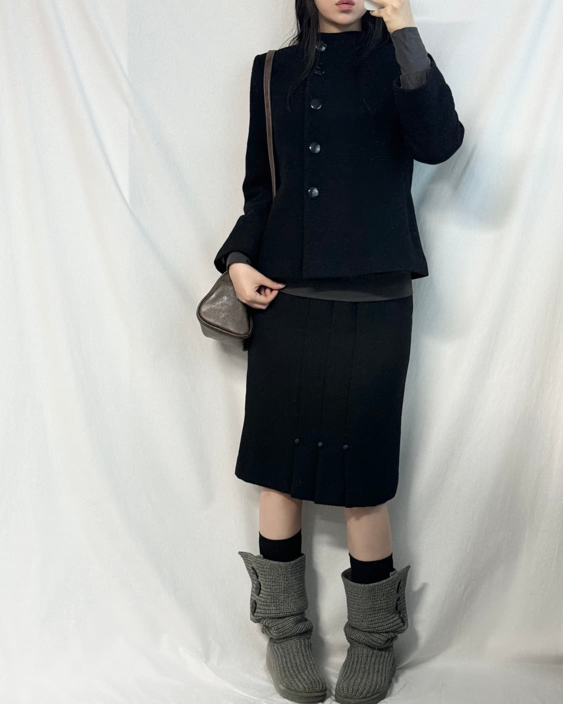 하프 넥 버튼 울 코트 상품이미지9