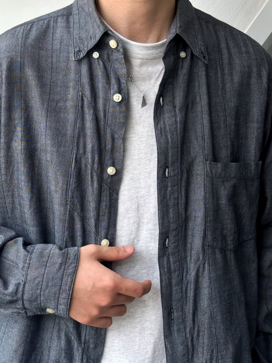 Cotton chambray panel cropped shirt 상품이미지8