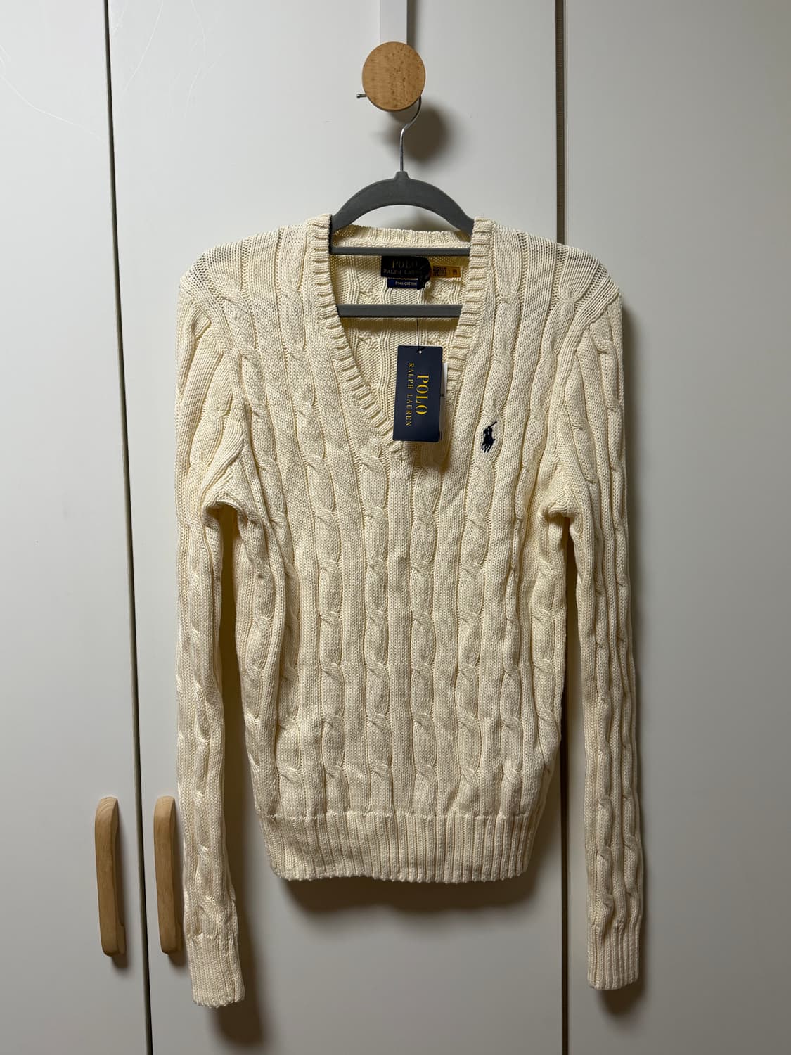 정품 백화점판 폴로 랄프로렌 케이블 니트 브이넥 아이보리 S (새상품) 상품이미지3