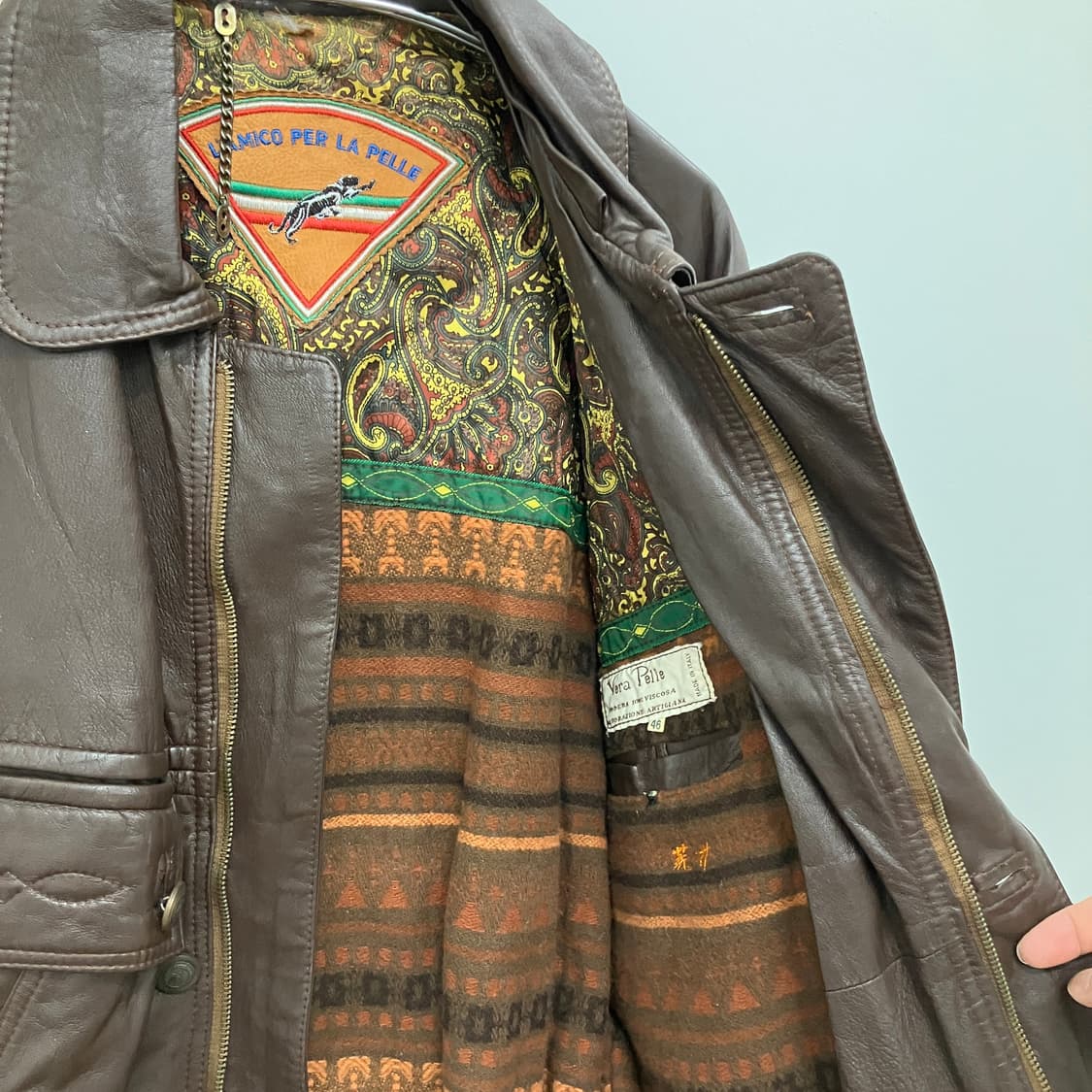 빈티지 가죽 봄버 자켓 브라운 상품이미지4