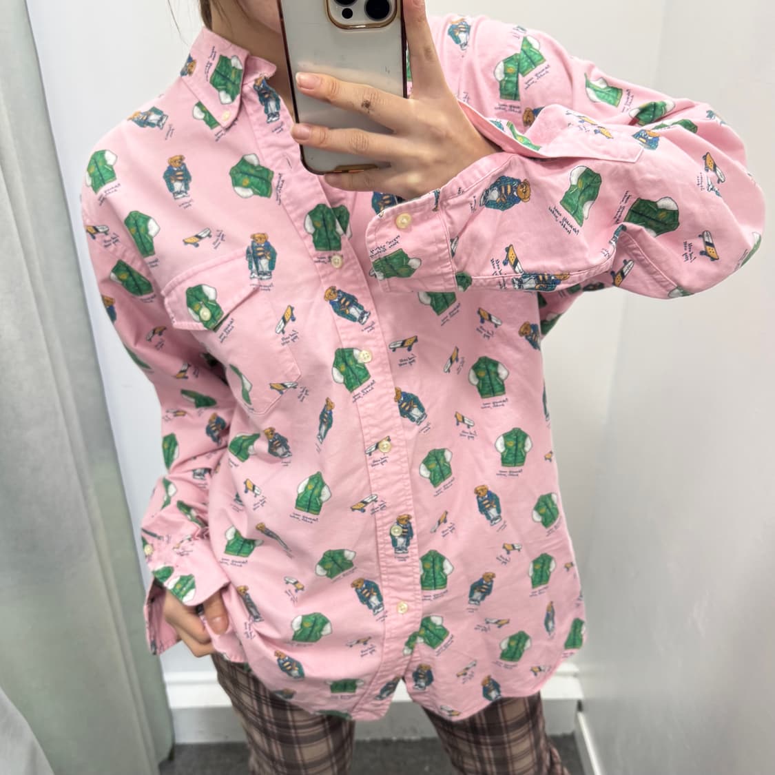 폴로 핑크 베어 패턴 셔츠 상품이미지4