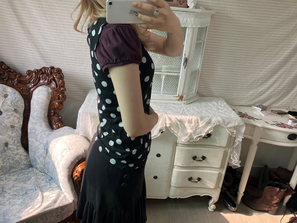 Set) 폴카 도트 슬리브리스 + 버건디 퍼프 반팔 상품이미지4