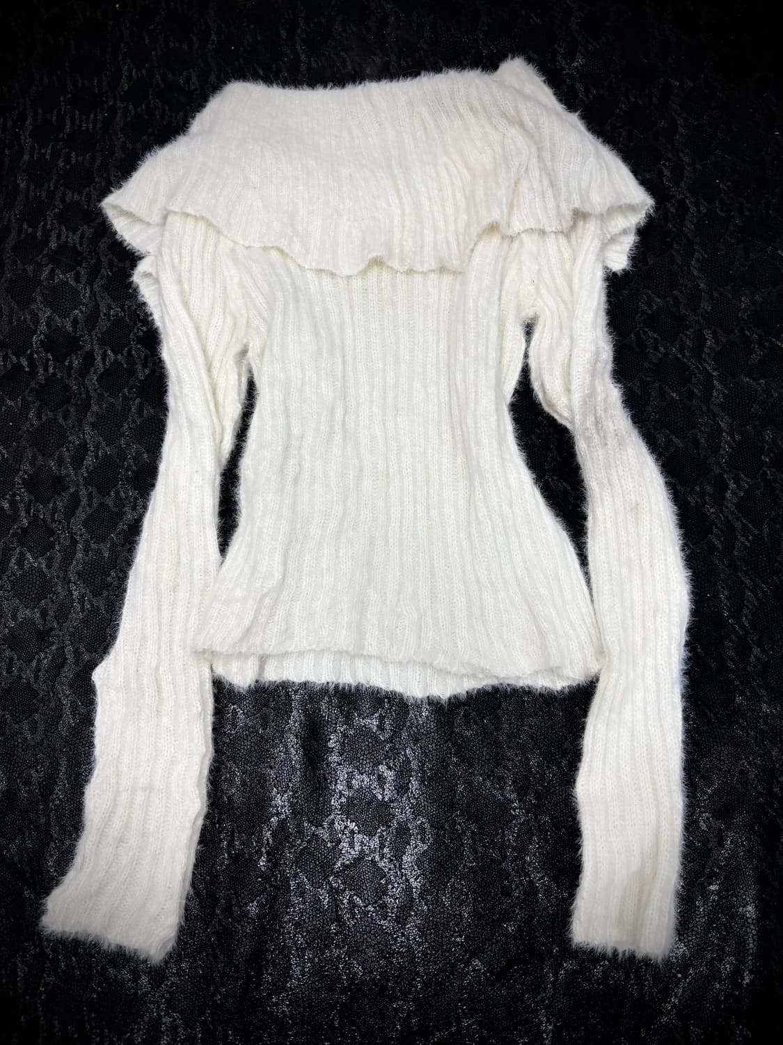 “Vintage” 00‘s Off Shoulder White Knit S 상품이미지5