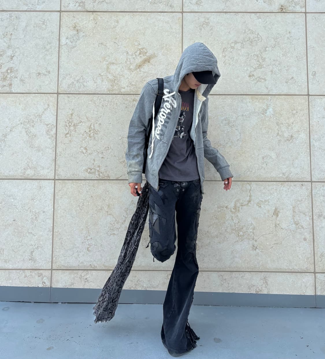 “Vintage”Y2K Print Grey Hooded Zip Up 상품이미지1